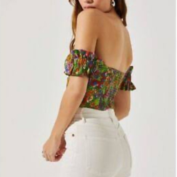 ASTR The Label Green Multi-Floral Corset Crop Top SZ Med - Picture 2 of 7